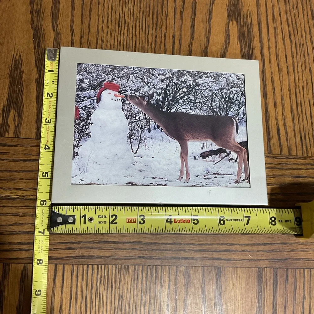 Winter Scene Deer and Snowman Picture Photo Frame